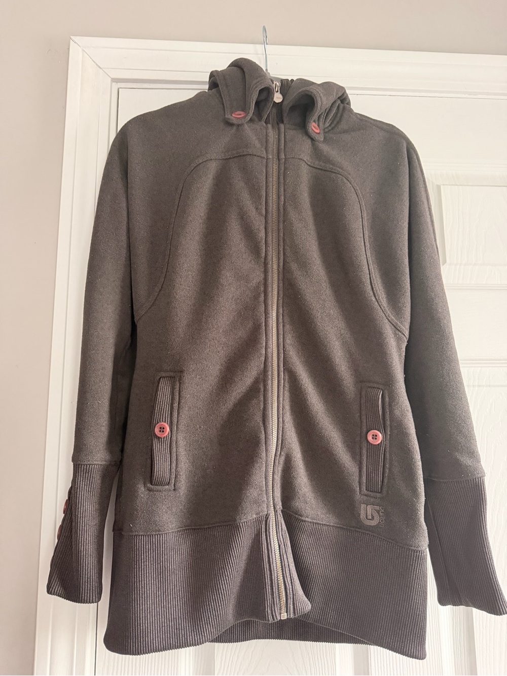Burton Women's Hooded Zip Sweatshirt in Olive Brown with Pink Accents